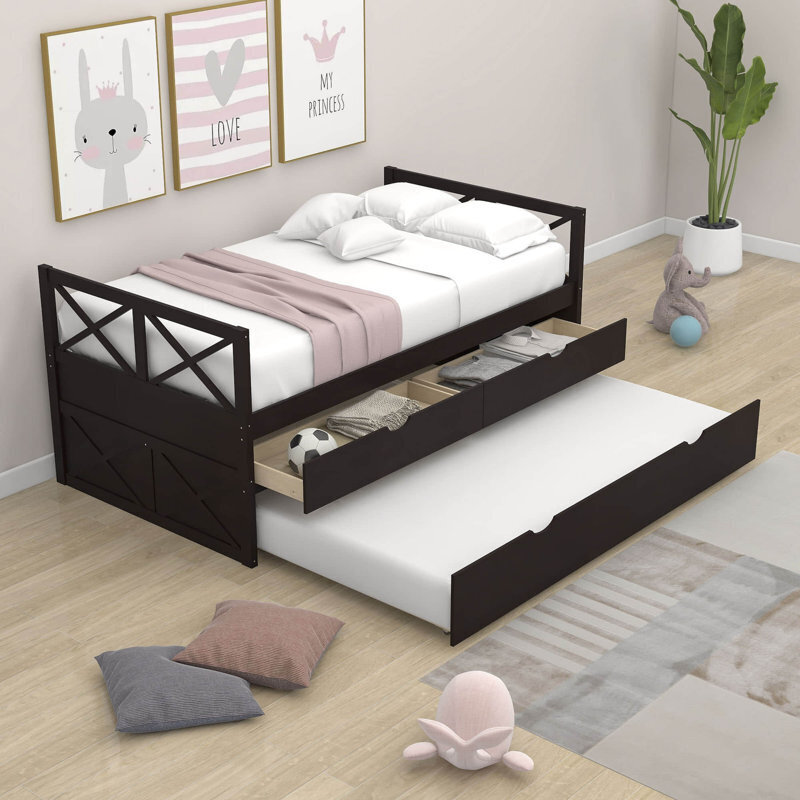 Small Wooden Day Bed with Storage and Trundle