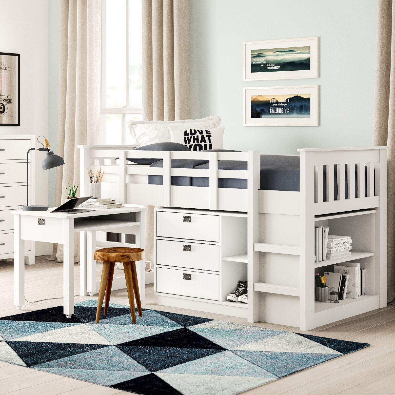 Snow White Angelica Twin Loft Bed with Bookcase