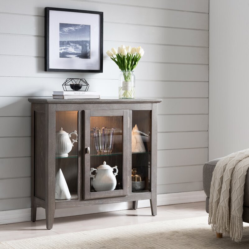 Solid and plywood tabletop curio cabinet