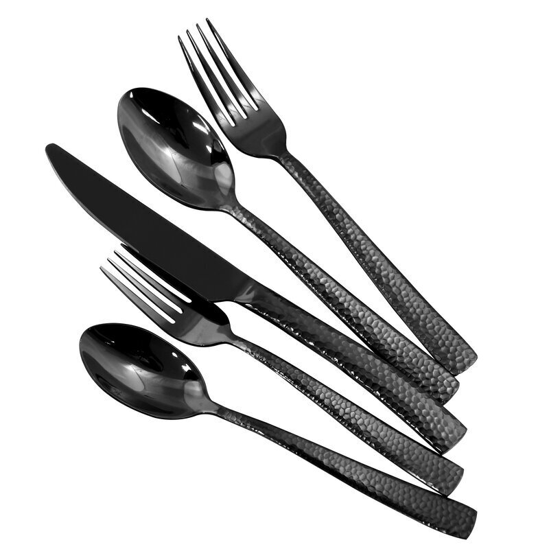 Solid Hammered Black Handle Flatware