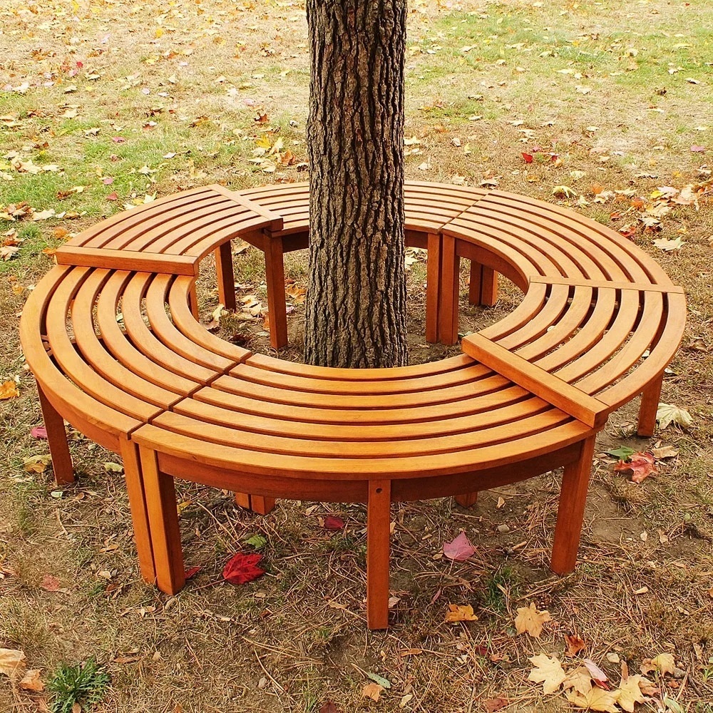 Solid tree bench with table