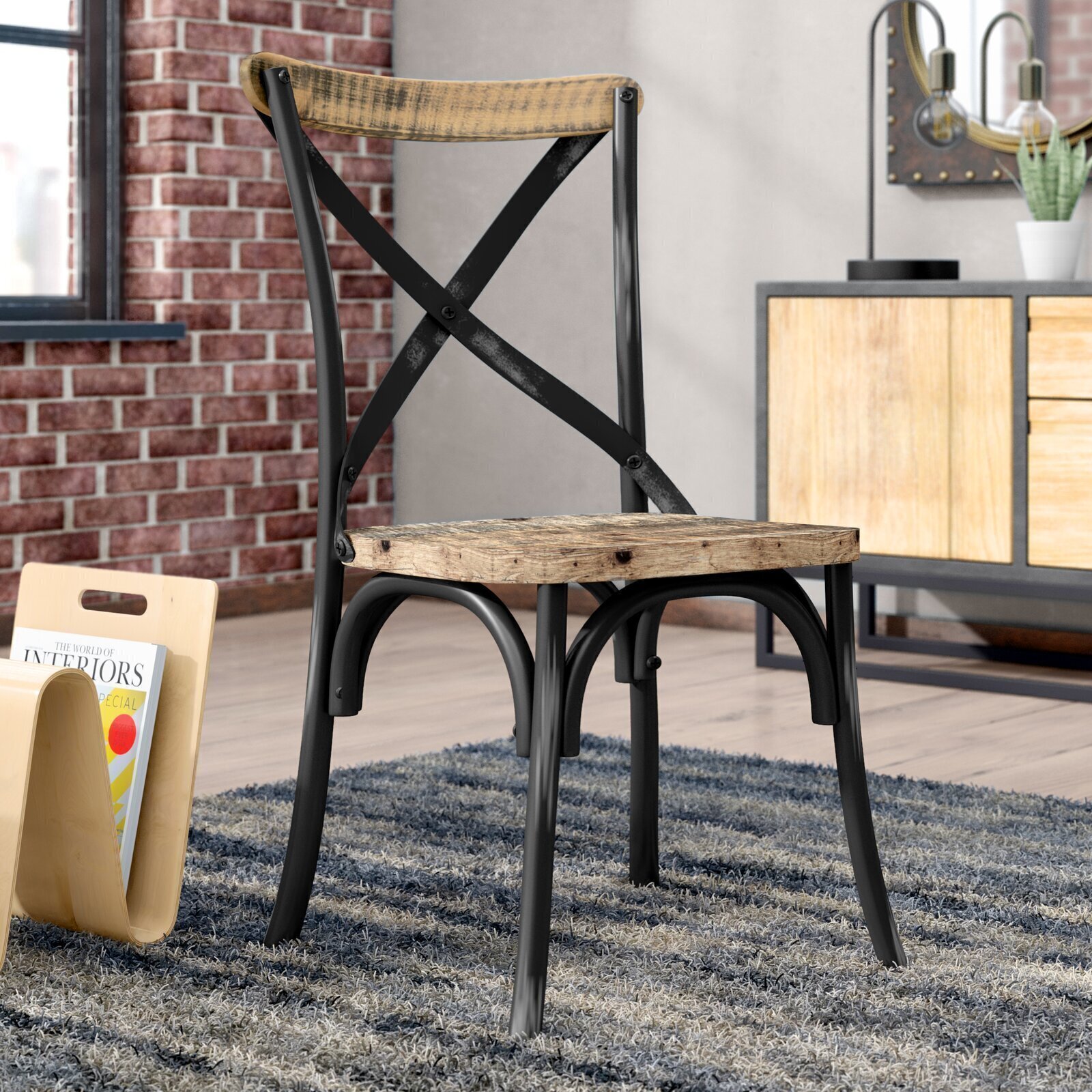 Solid Wood and Metal Frame Cross Back Chair