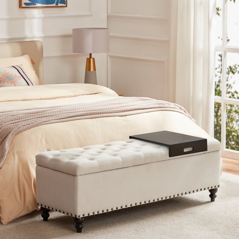 Solid wood bedroom bench with storage