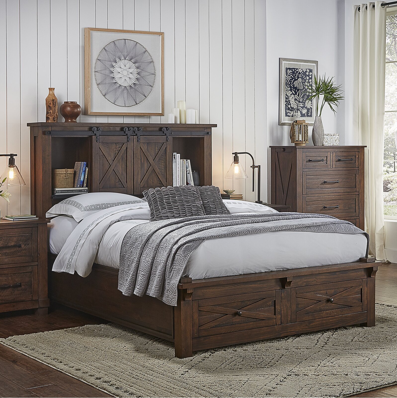 Solid Wood Brown Farmhouse Style Bed