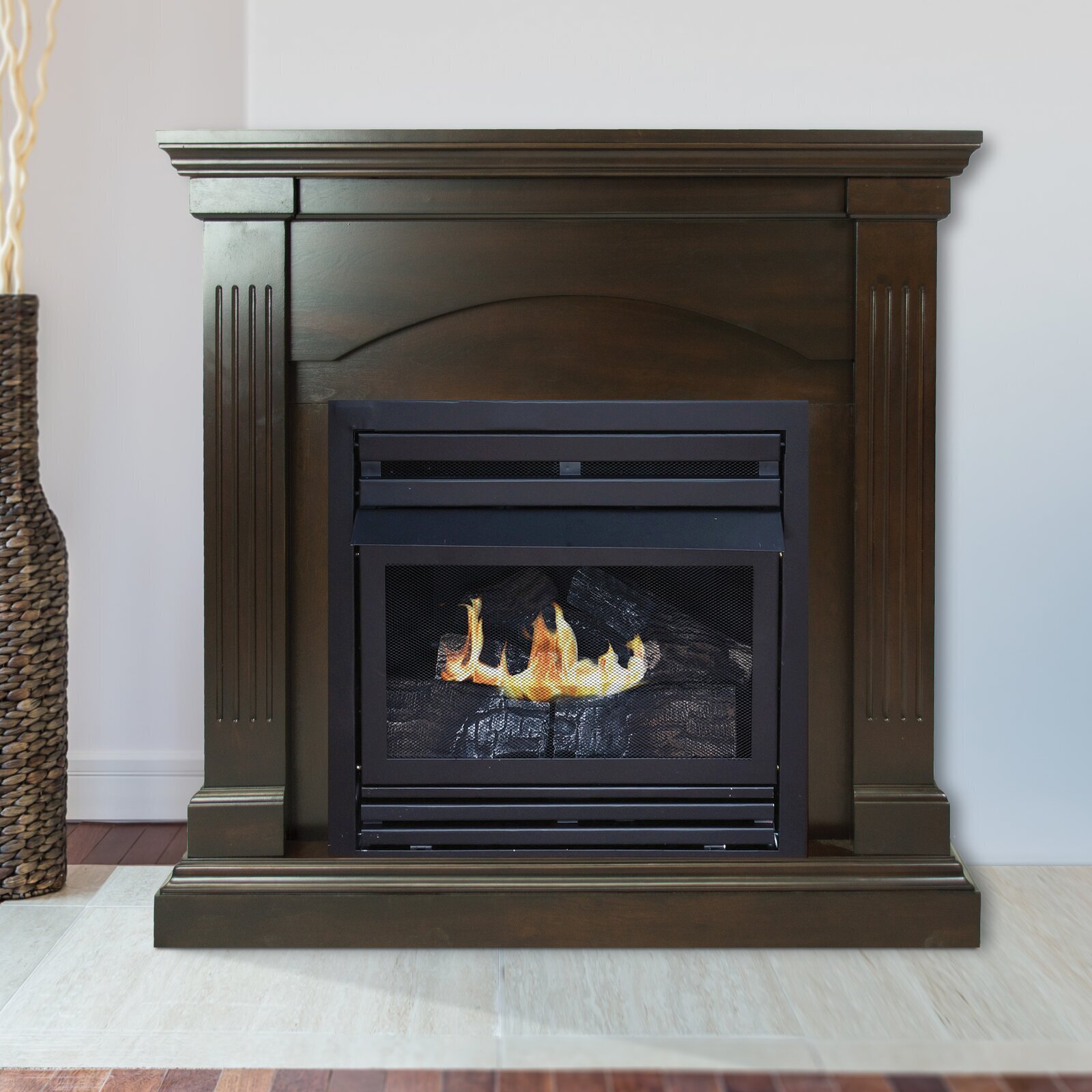 Solid Wood Corner Gas Fireplace