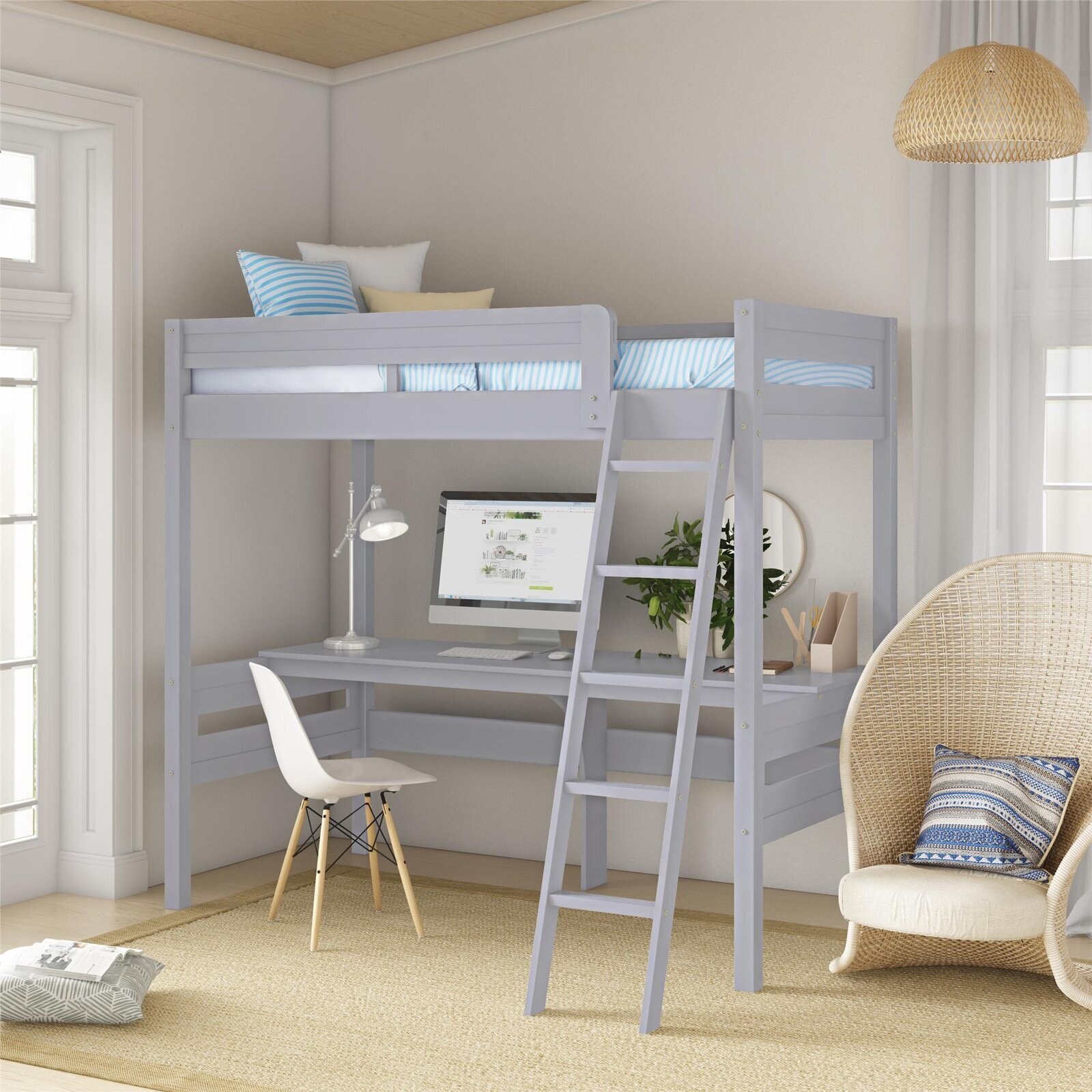 Solid Wood Loft Bed With Table Underneath