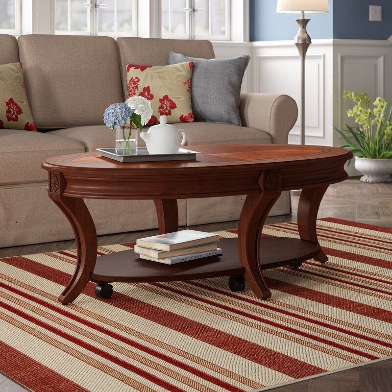 Solid wood oval coffee table