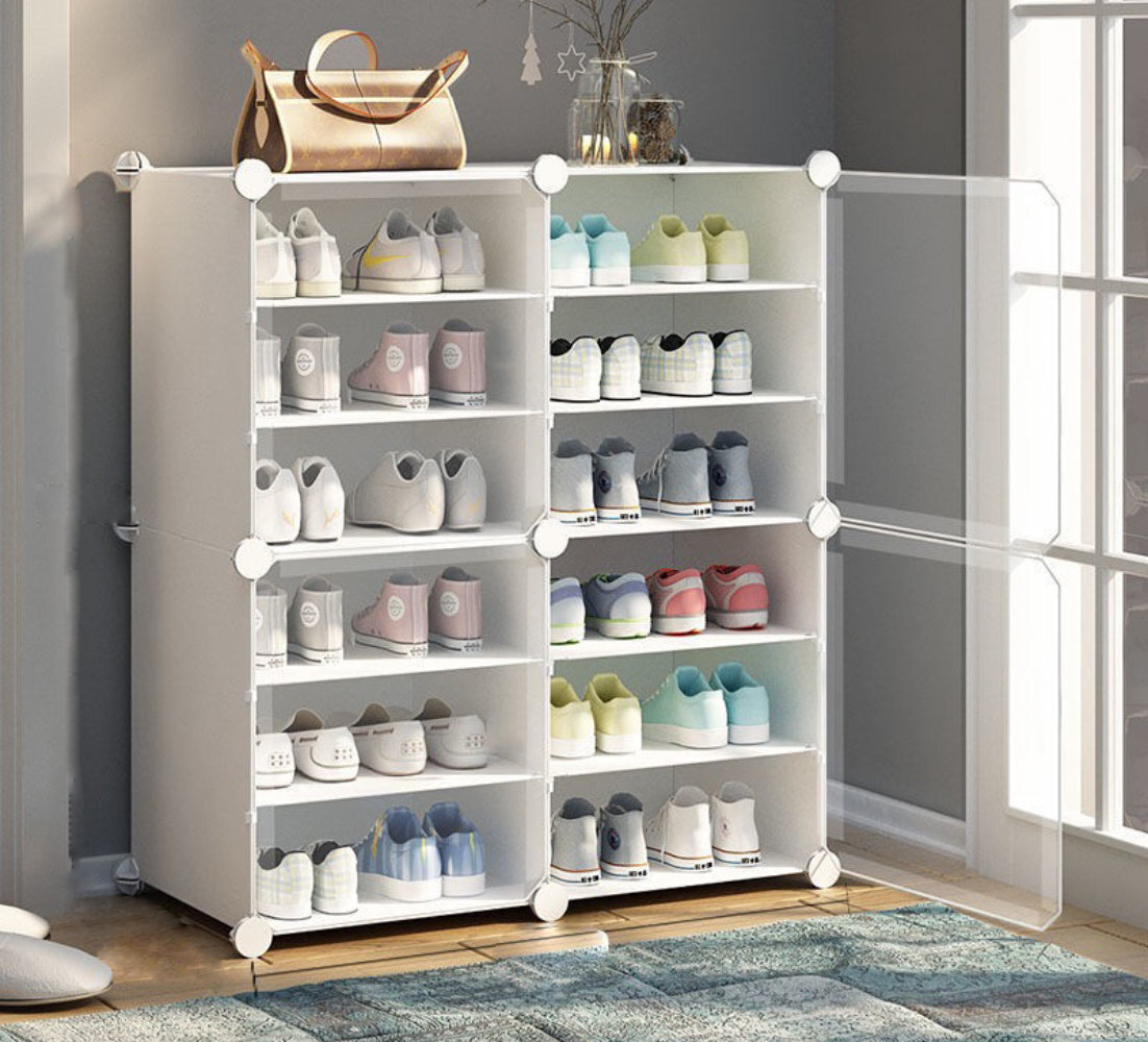 Spacious and tall shoe storage cabinet with doors