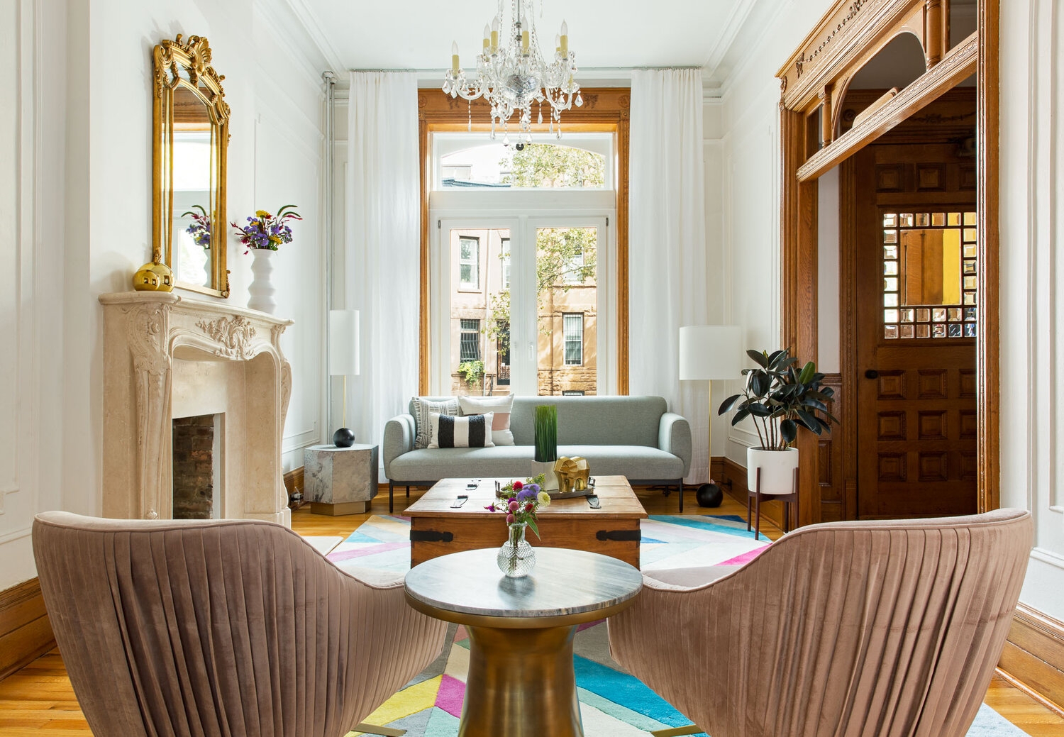 Spacious Hollywood regency living room idea
