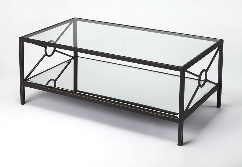 Spacious iron and glass coffee table