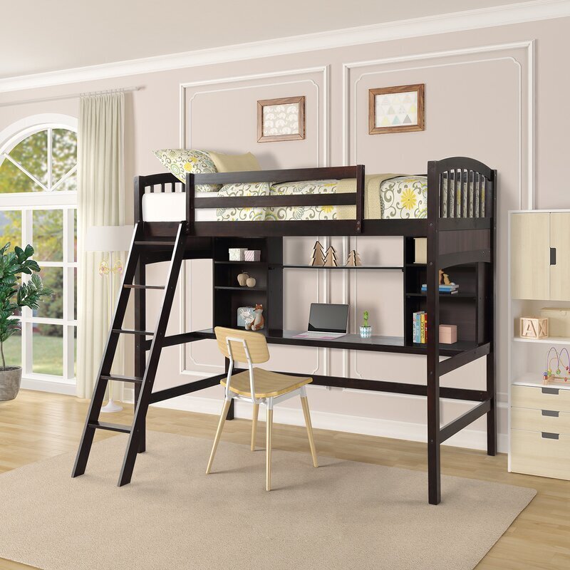 Spacious Loft Bed With Shelves