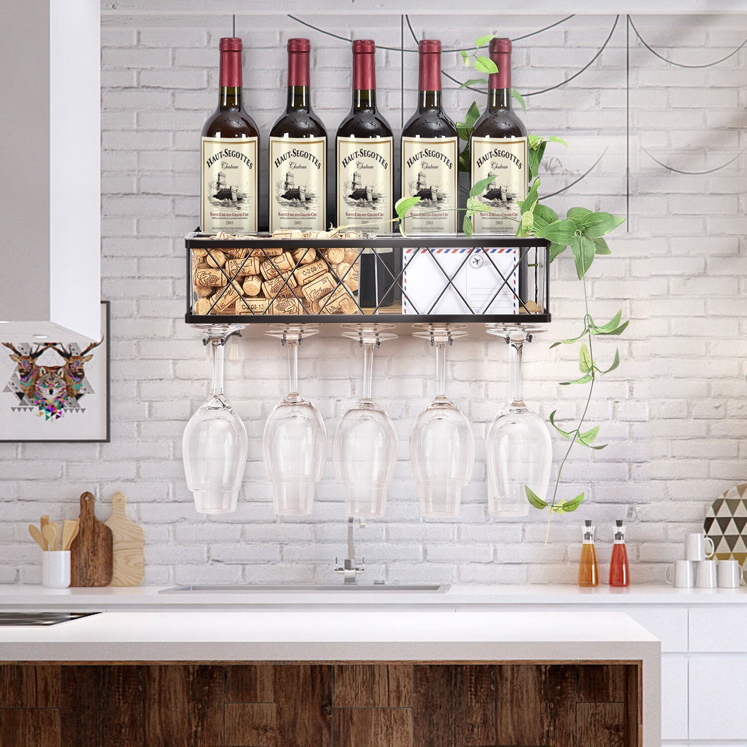 Spacious Wall Mount Wine Glass Holder 