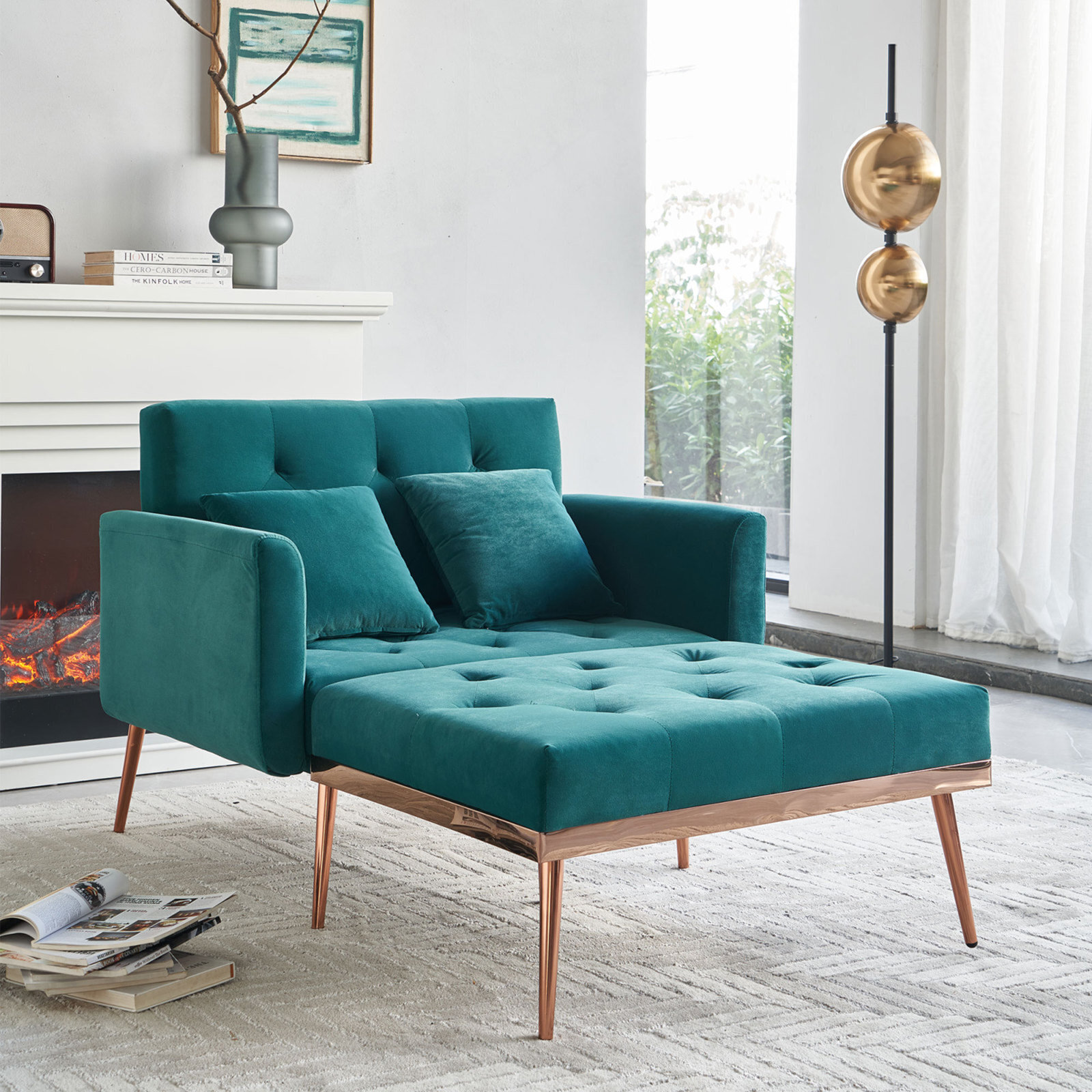 Square Arm Tufted Chaise Lounge Chair