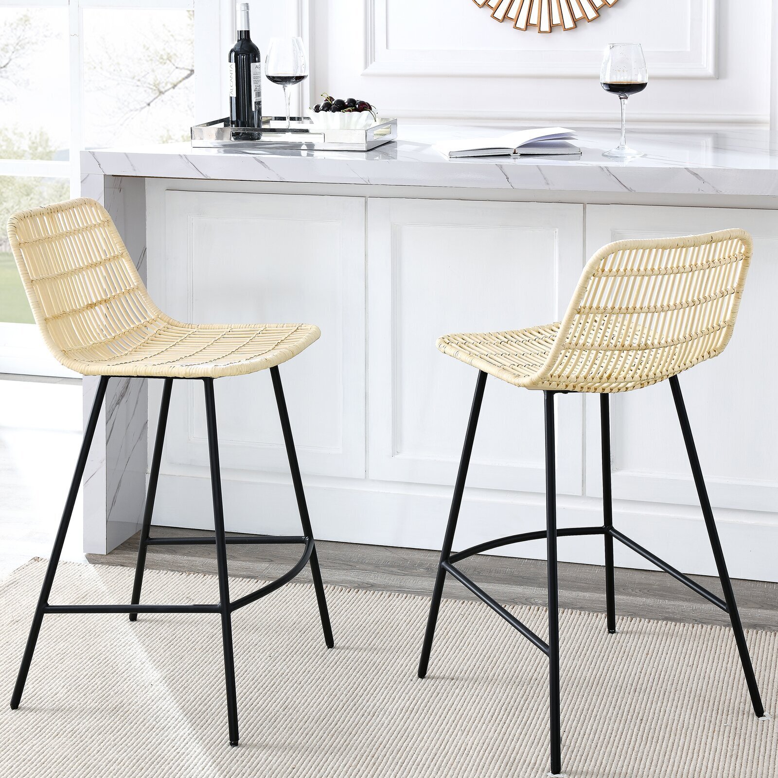Square Cane Back Bar Stools