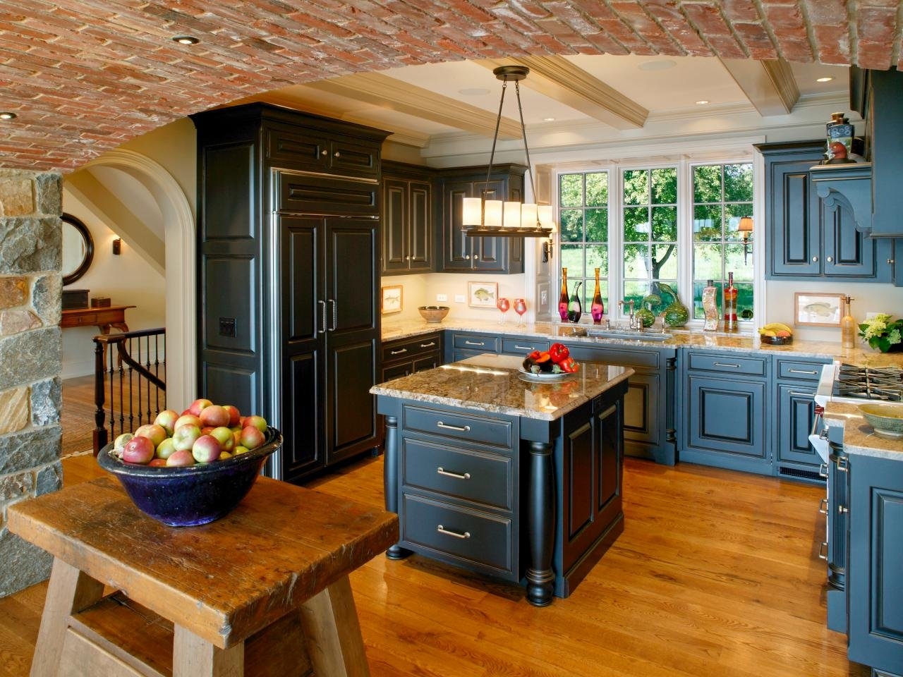 Square kitchen island with granite top