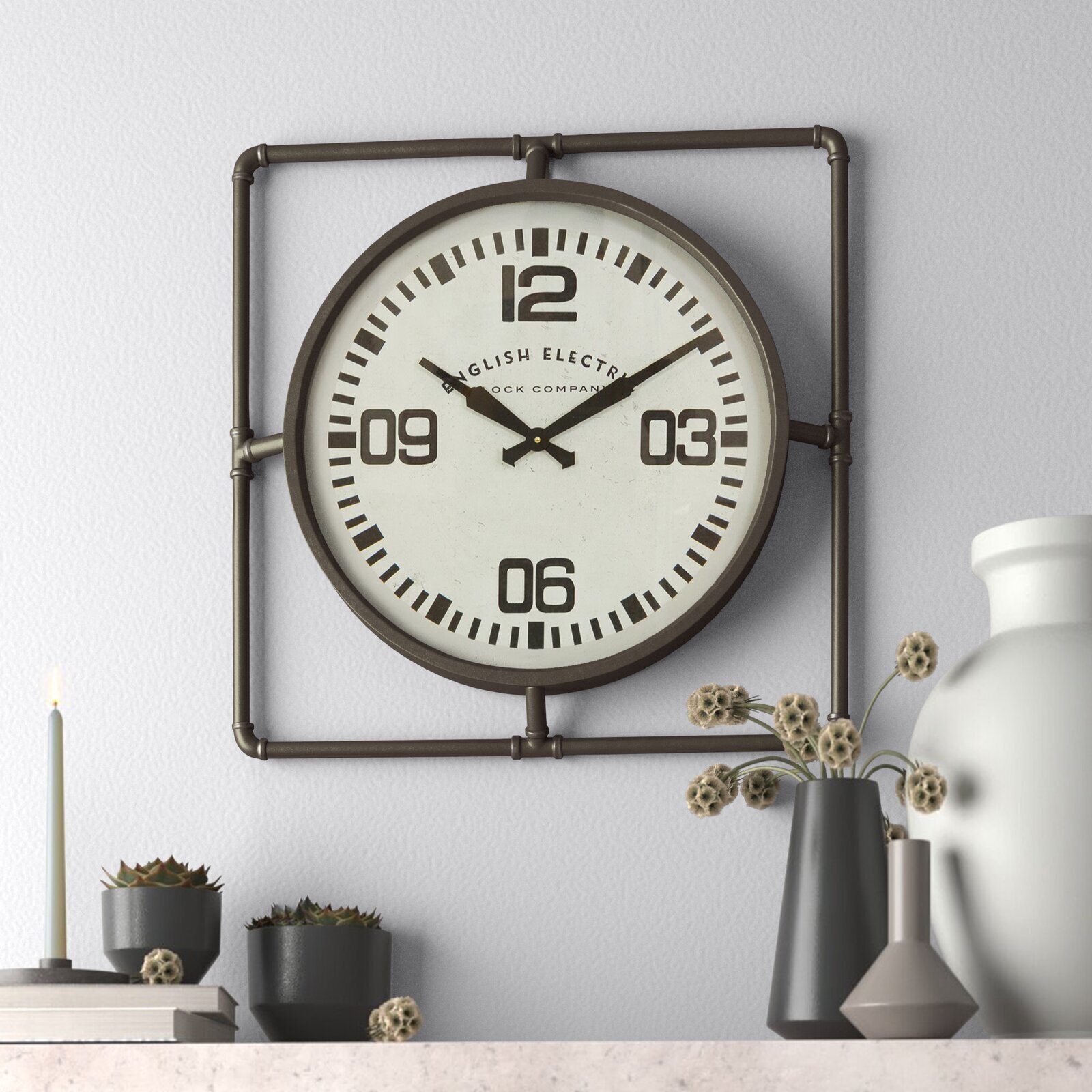 Square Large Iron Wall Clock