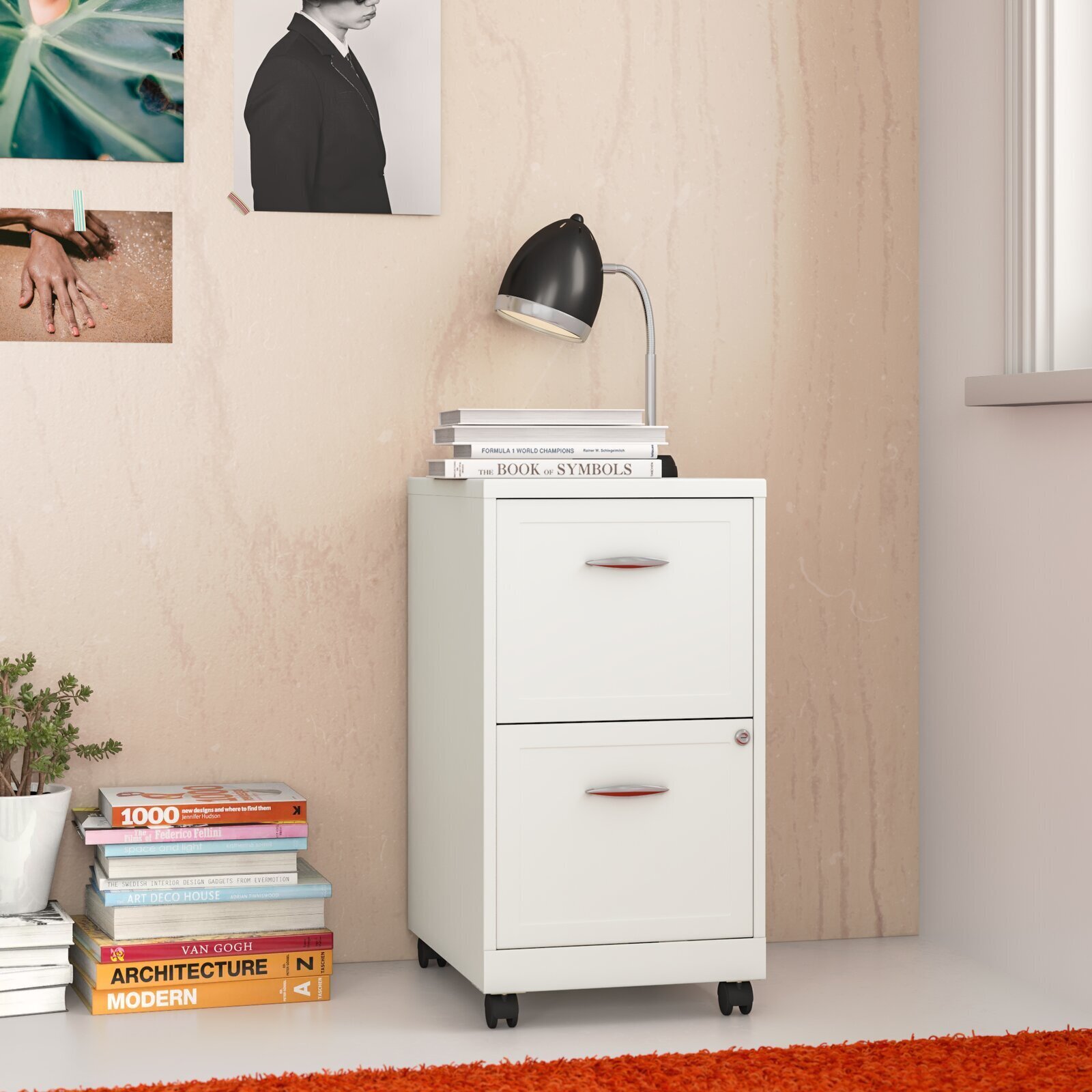 Steel filing cabinet on wheels