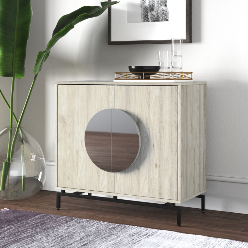 Sleek Modern Bar Cabinet with Mirrored Handles