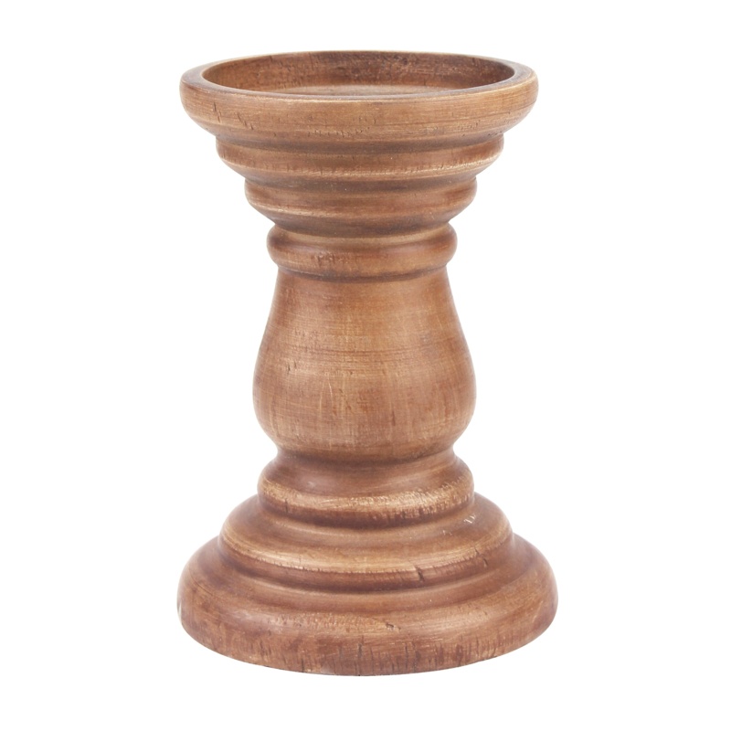 Stonebriar Medium Decorative Natural Wood Pillar Candle Holder