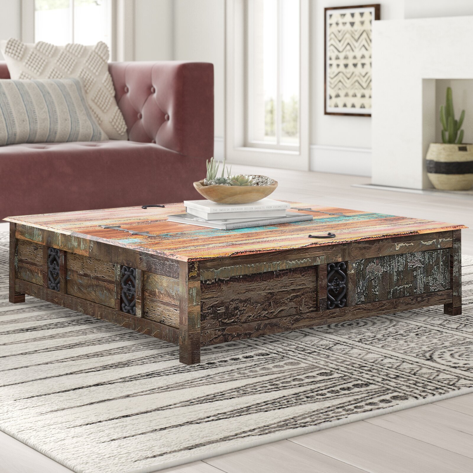 Wood Storage Trunk Coffee Table