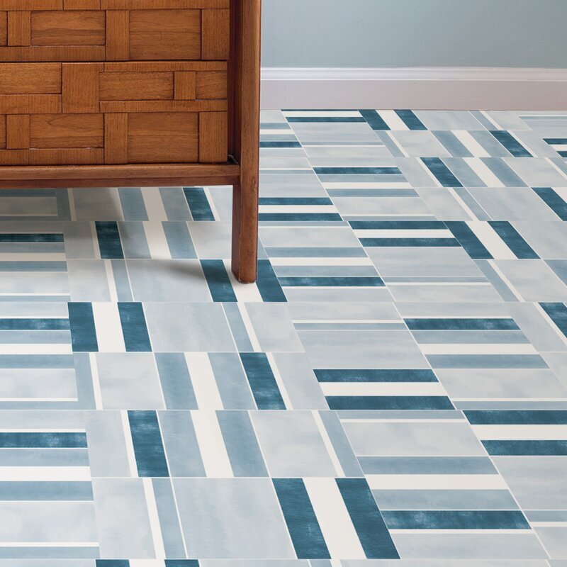 Striped Blue and White Vinyl Flooring