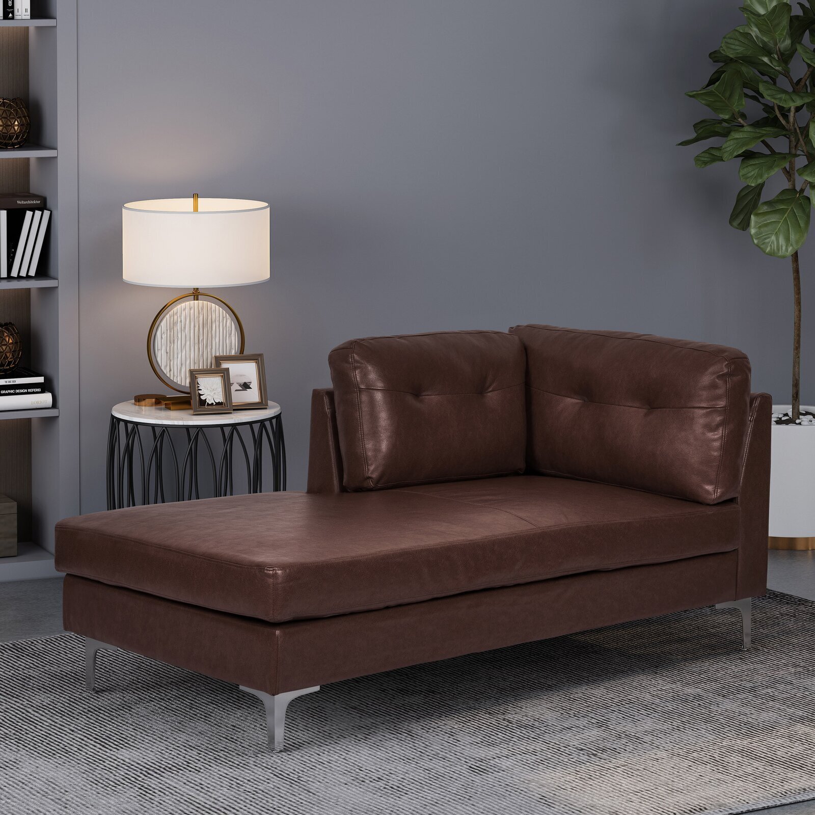 Stunning Faux Leather Right Arm Chaise Lounge