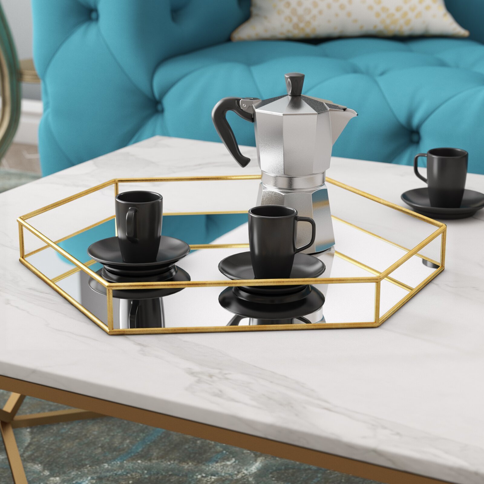 Stunning Hexagon Large Glass Tray for Ottoman