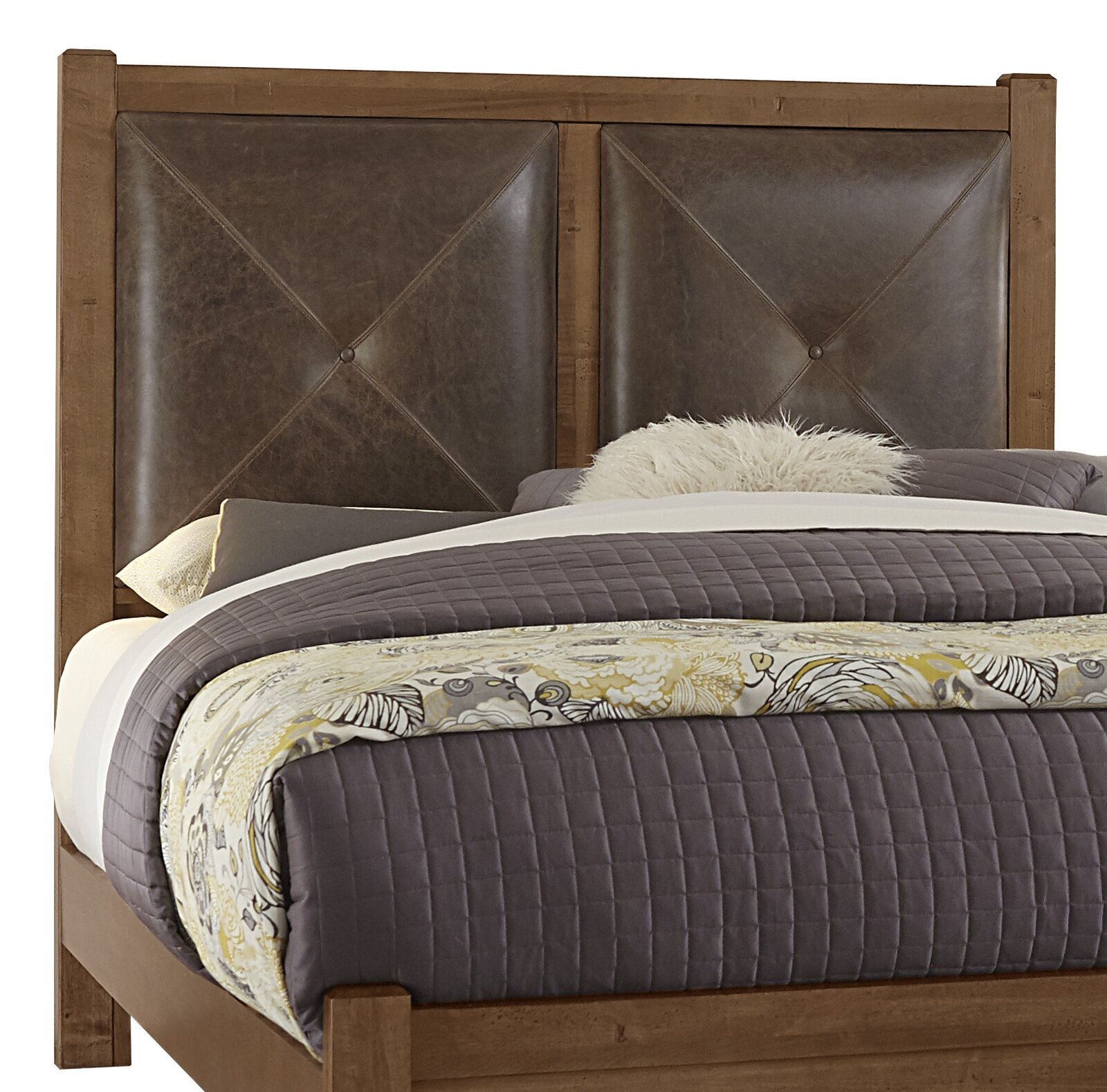 Stylish Rustic Wooden Bed with Leather Headboard