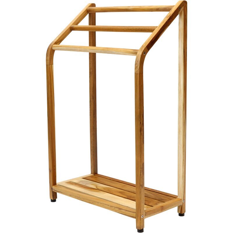 Tall and Stylish Freestanding Teak Towel Rack
