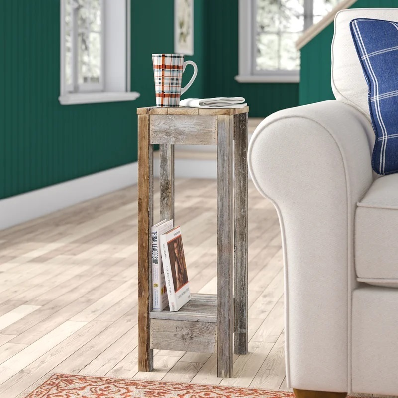 Tall Distressed End Table for Living Room
