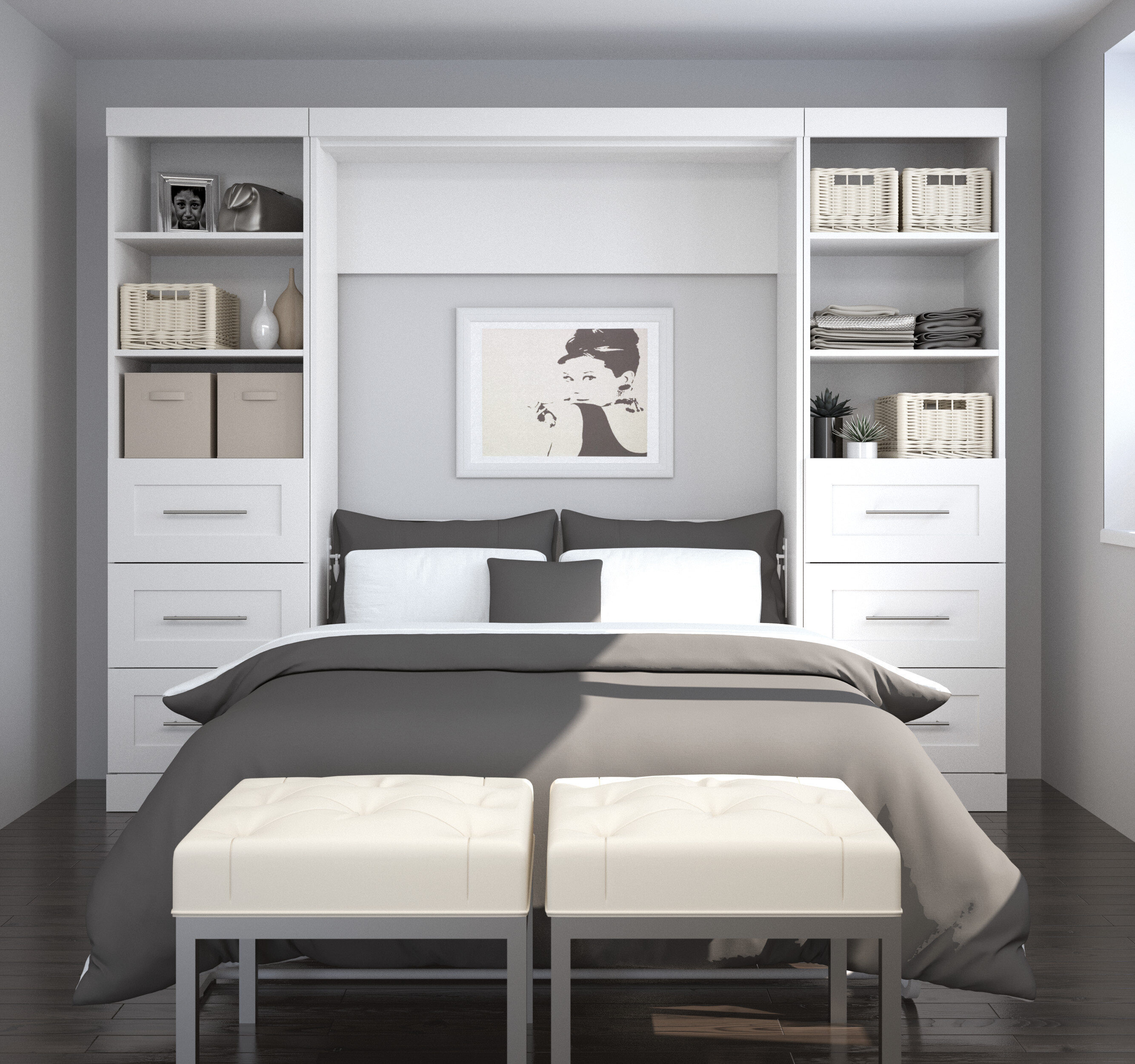 Tall Full Size Bed with Bookcase Headboard