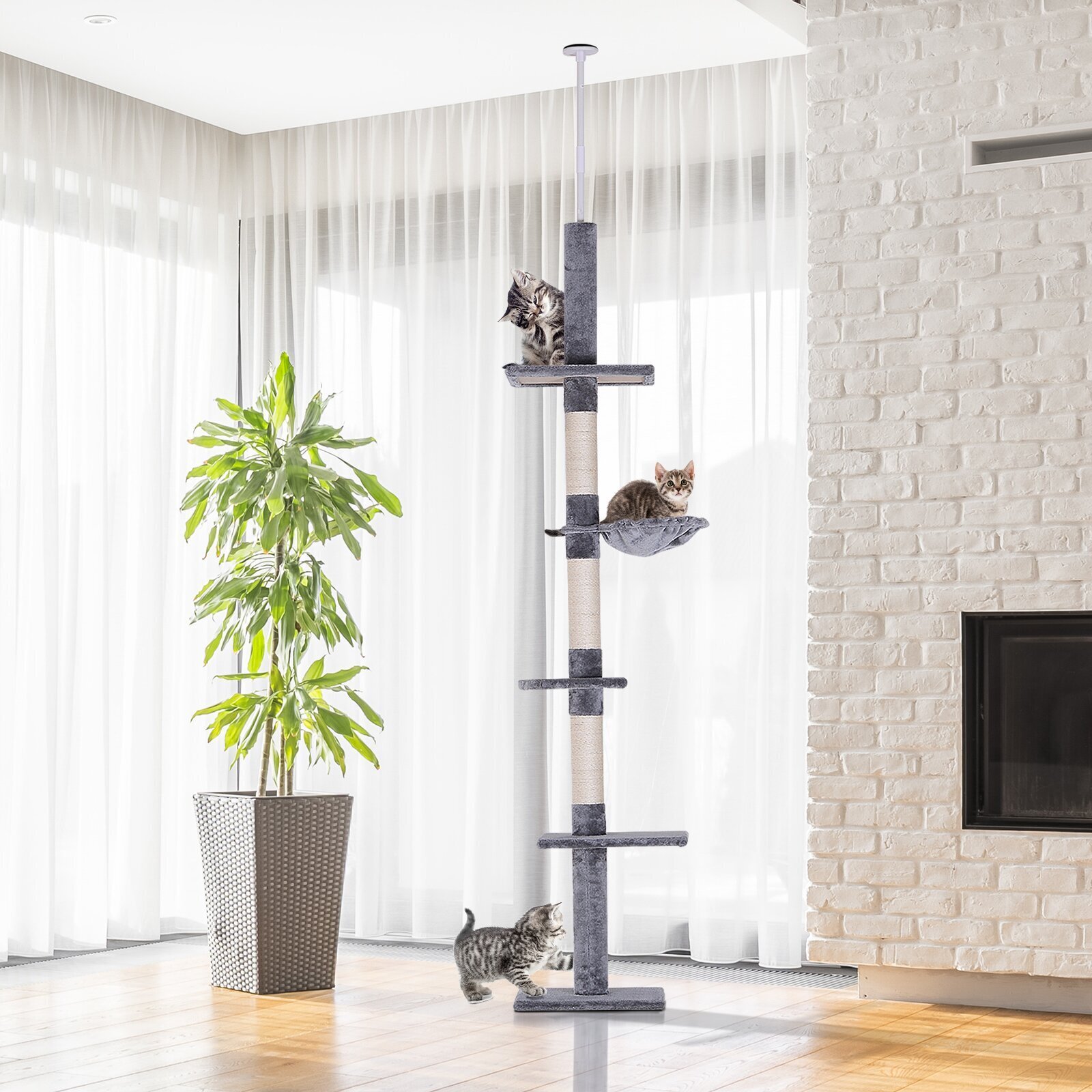 Tall narrow cat tree with 5 tiers