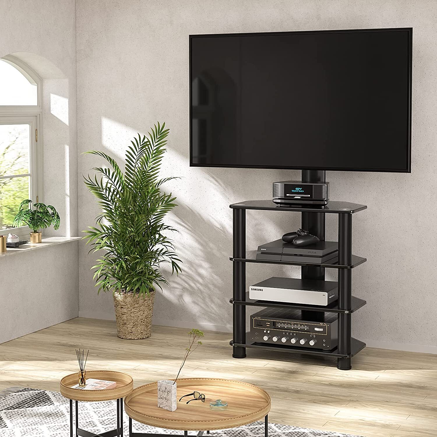 Tall Open Shelving Corner TV Cabinet