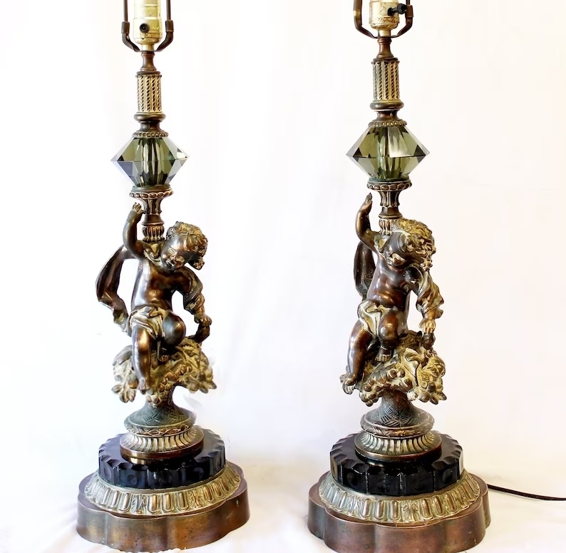 Tall Vintage Cherub Lamp