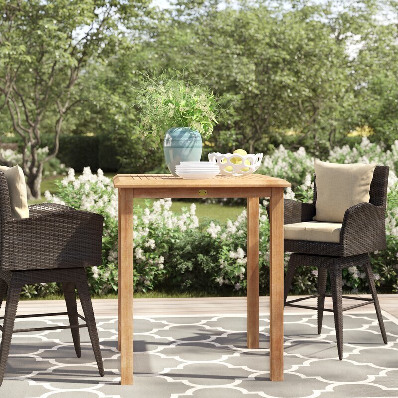 Teak Bar Height Table with Umbrella Hole