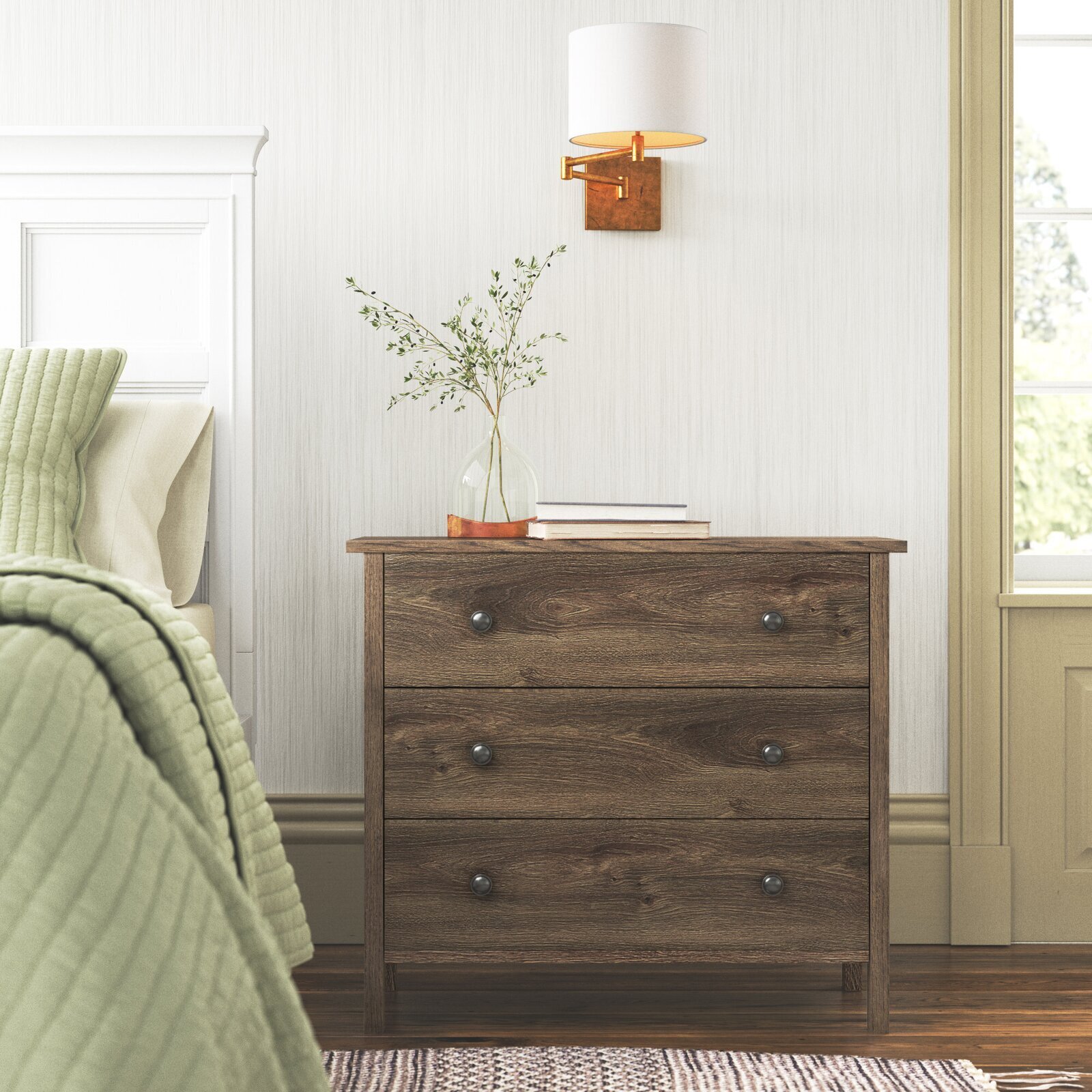 Three drawer industrial nightstand