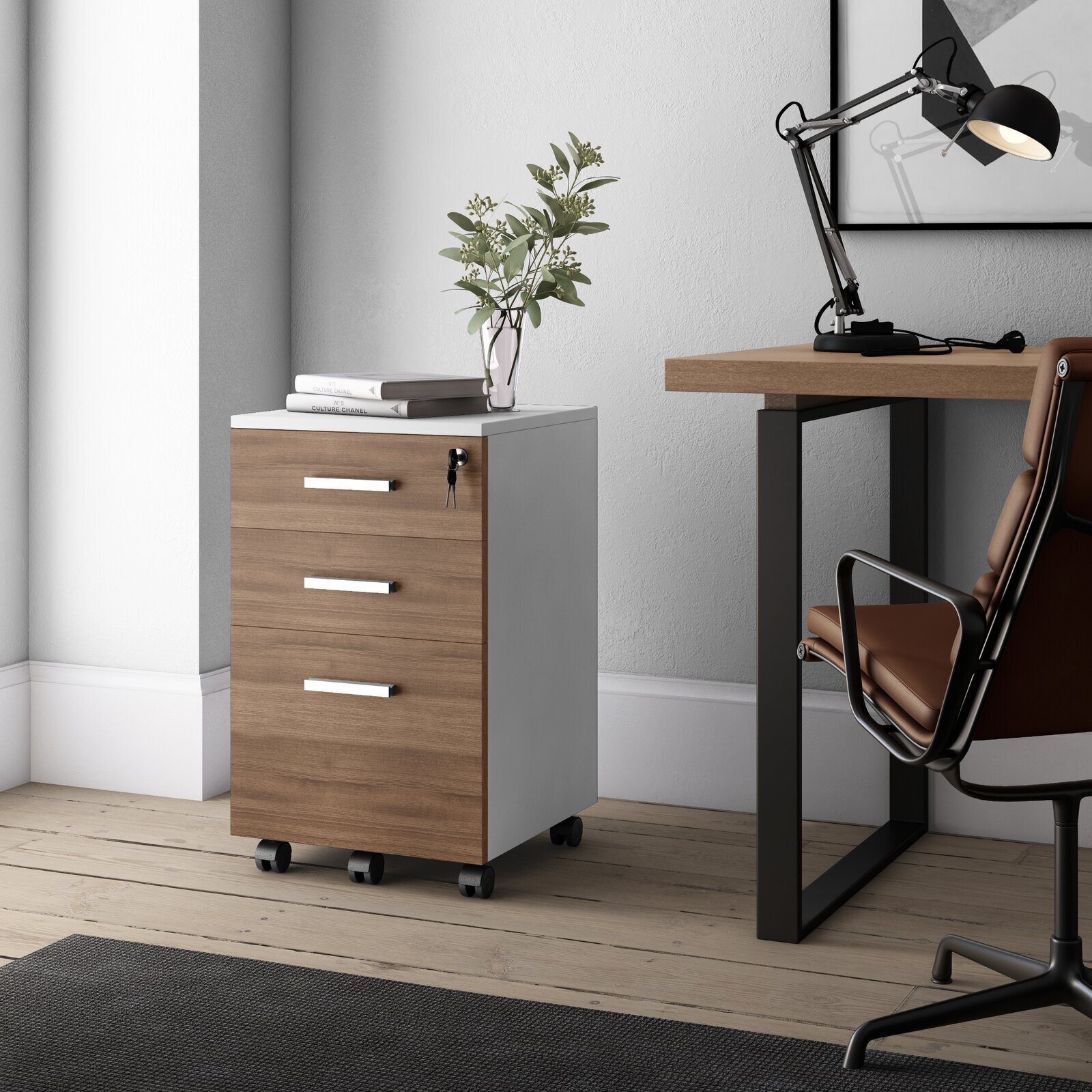 Three drawer MDF wood filing cabinet