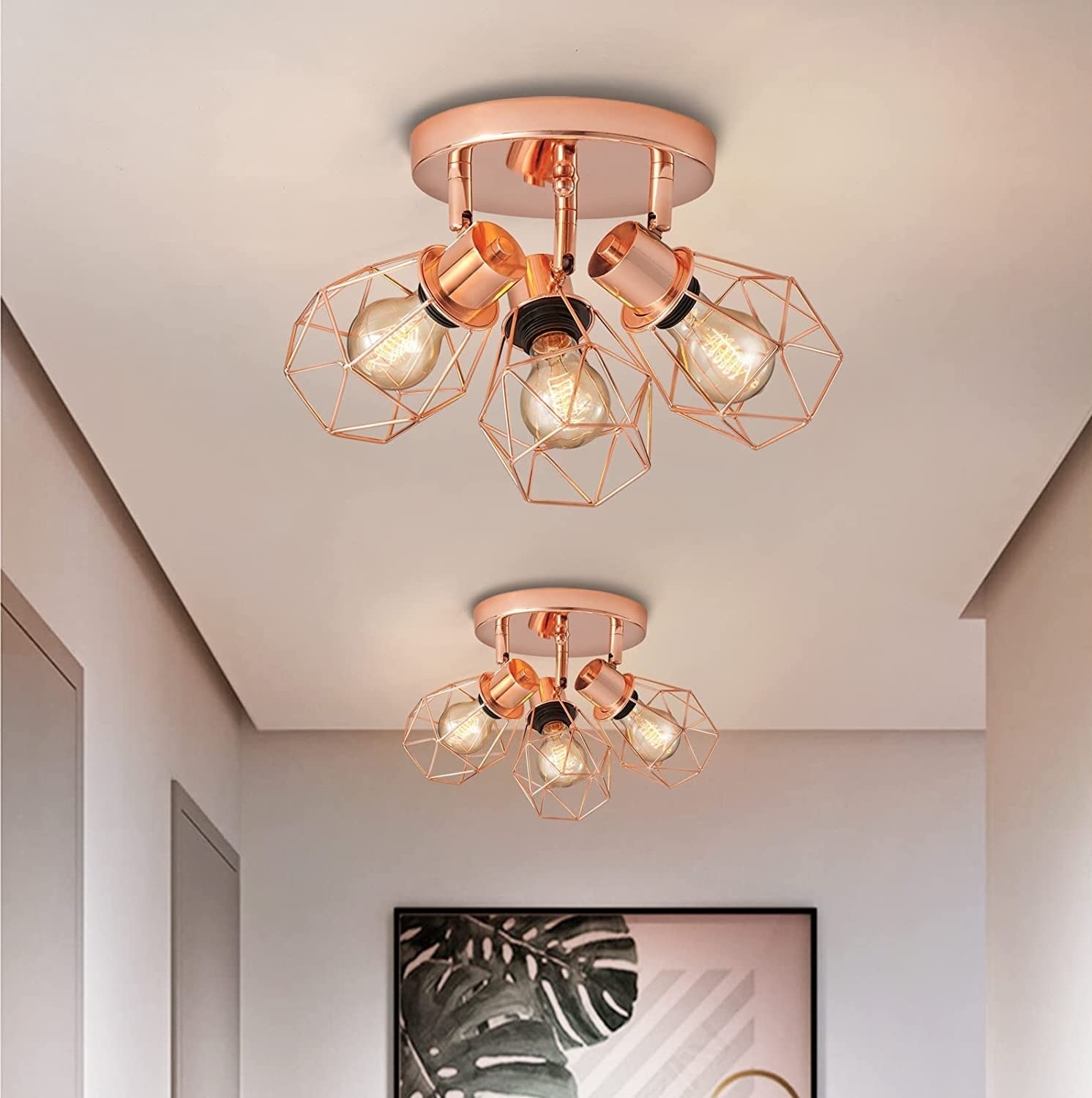 Three Head Vintage Copper Track Lighting Kit