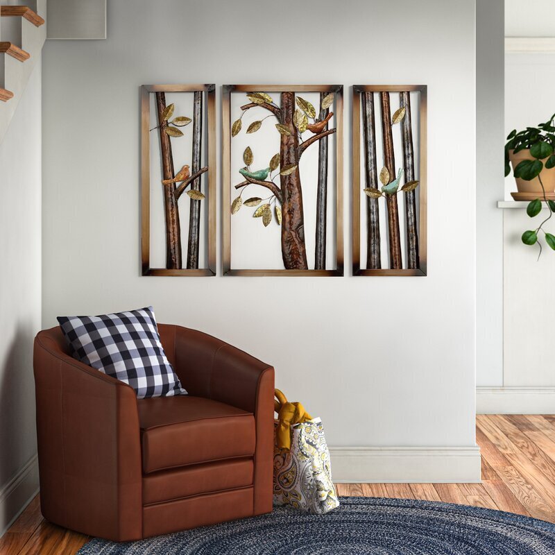 Three Piece Metal Bird Wall Art