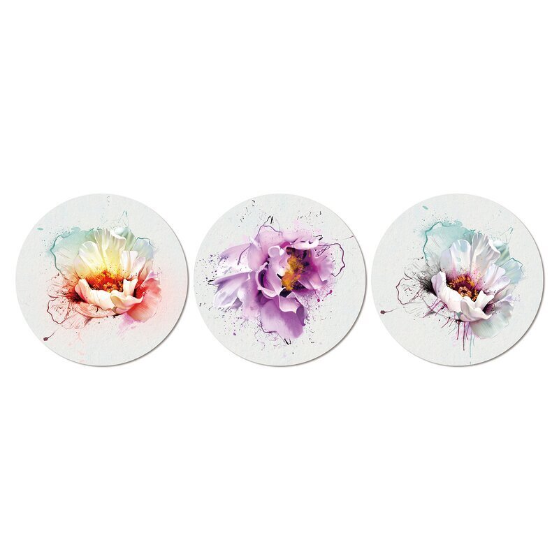 Three Piece Metal Flowers Wall Art
