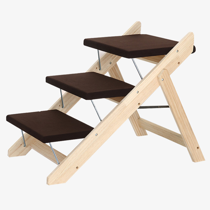 Three Step Pine Wooden Dog Steps