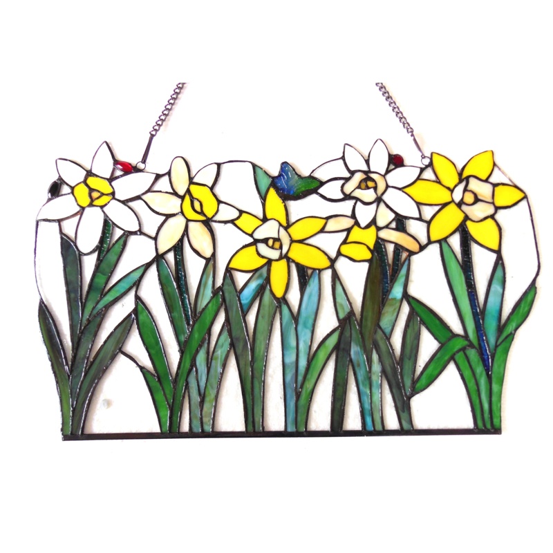 Tiffany Glass Flowers Window Panel