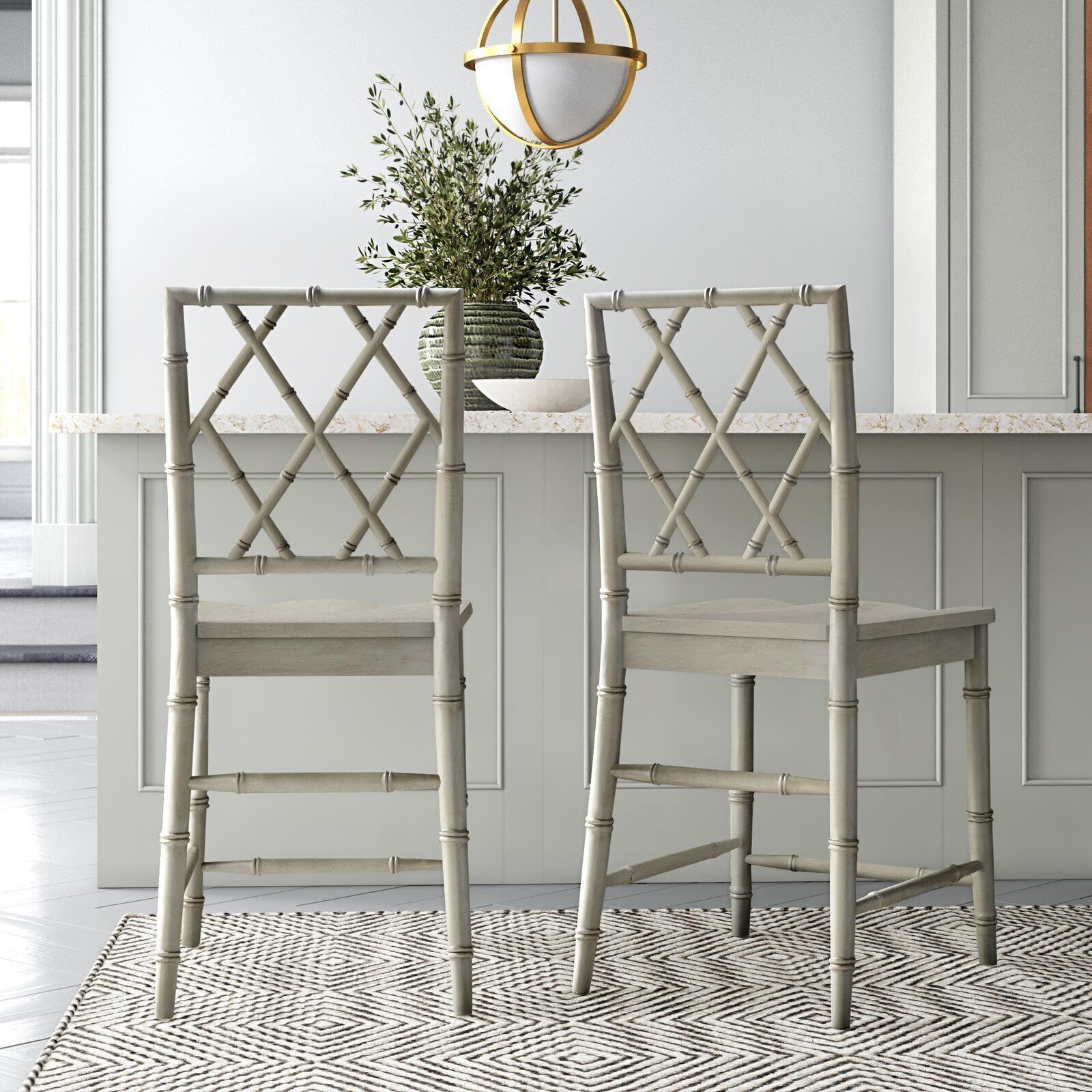 Traditional bamboo bar stools with backs