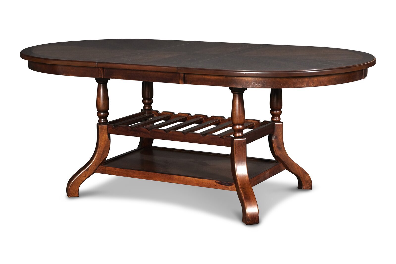 Traditional dining table with wine rack underneath