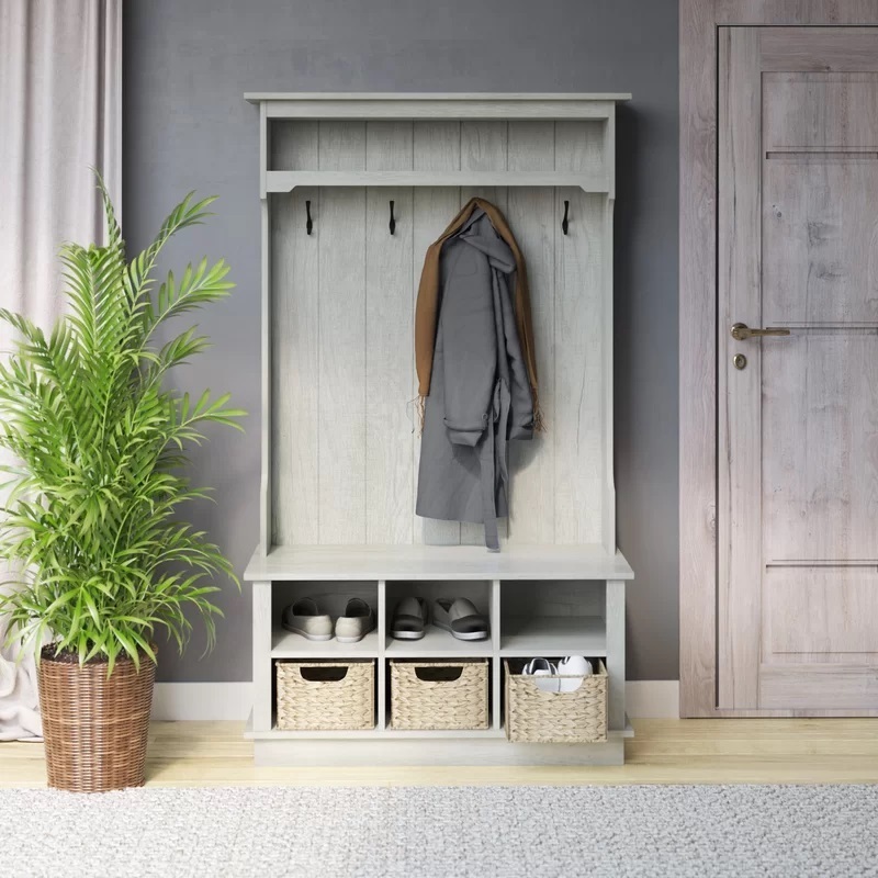 Traditional hall tree coat rack storage bench