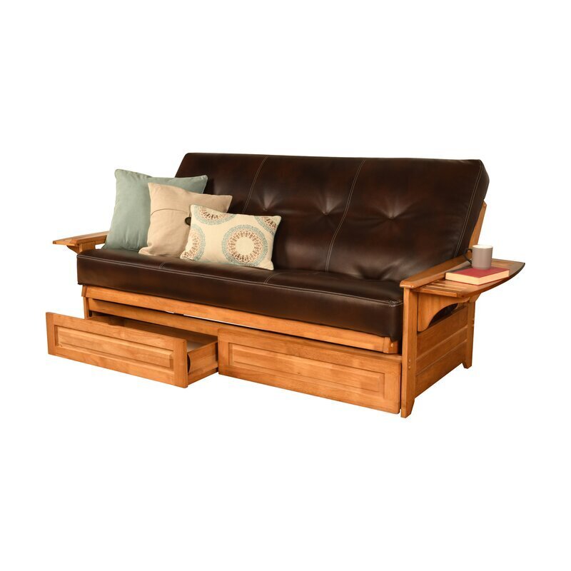 Traditional Style Faux Leather Futon Sofa Bed