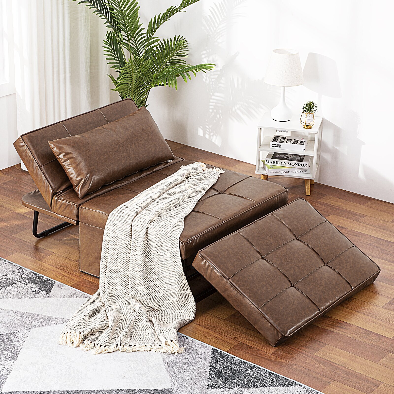 Transitional Style Convertible Ottoman