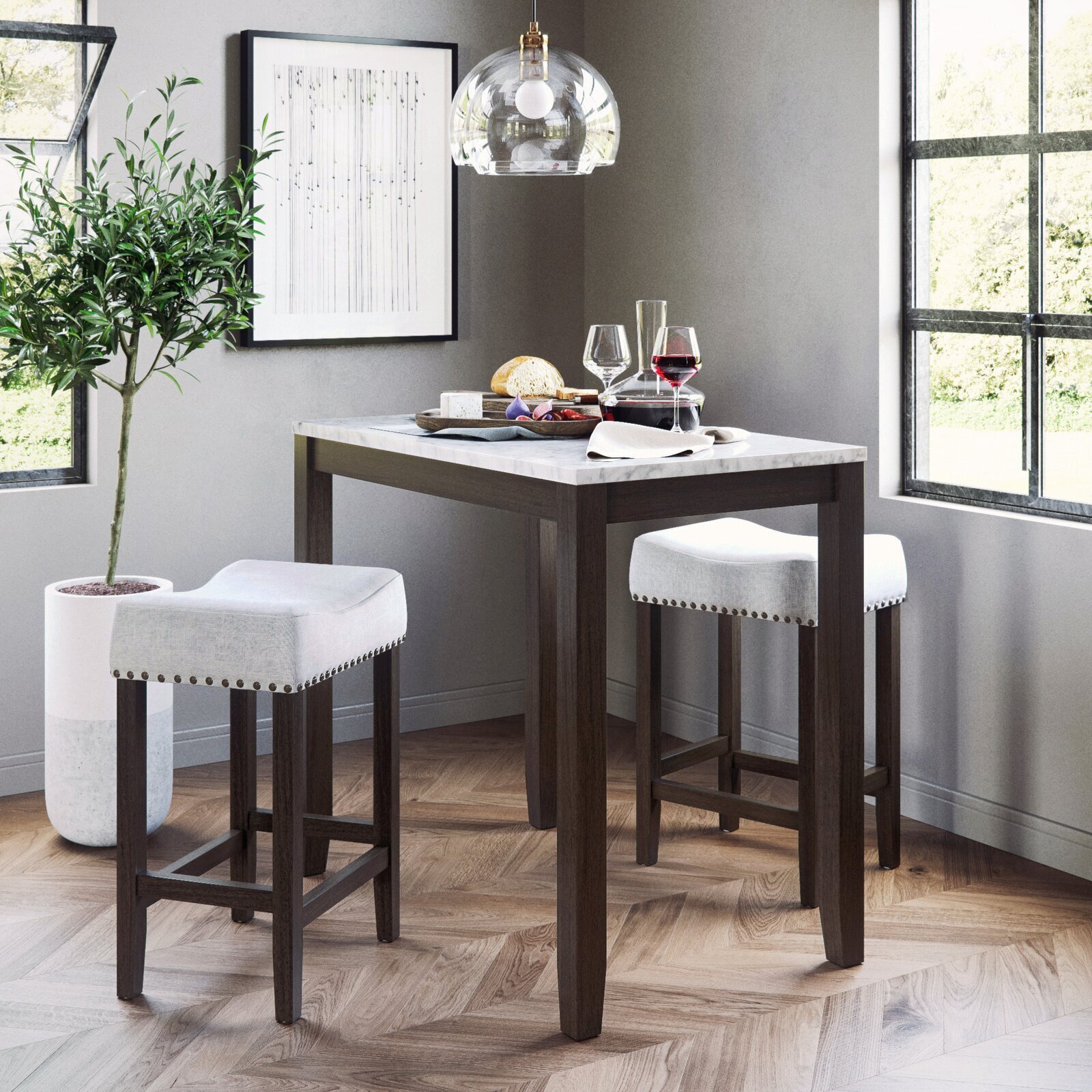 Transitional Style Table and Stools