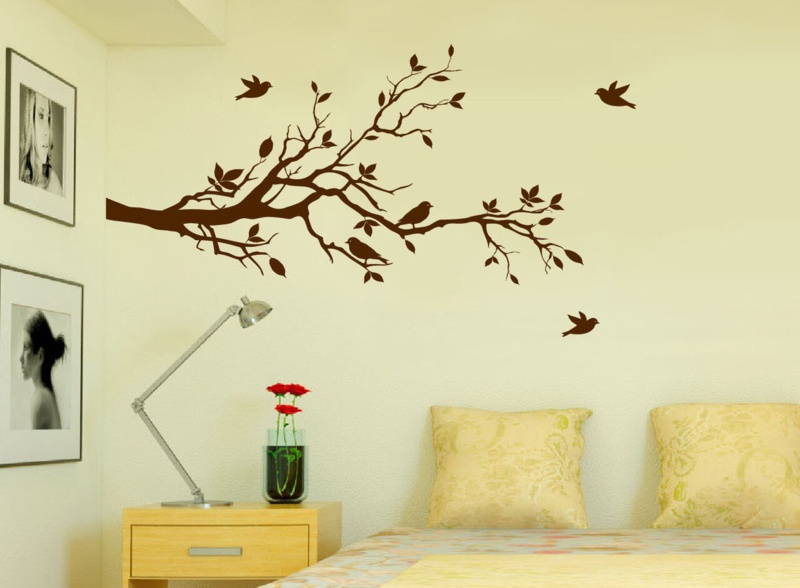 Tree Branches with Leaves and Love Birds Nursery Wall Decal