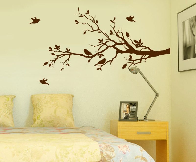 Tree Branches with Leaves and Love Birds Wall Decal